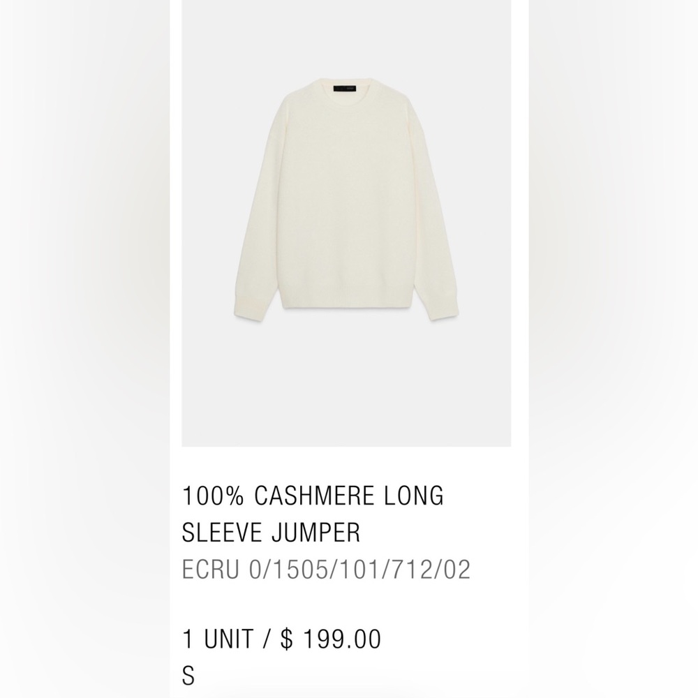 Zara Ecru Cashmere Crew Neck Sweater